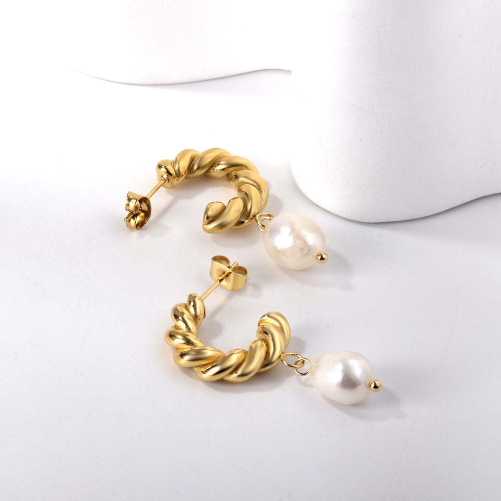 Golden Grace Pearl Hoops